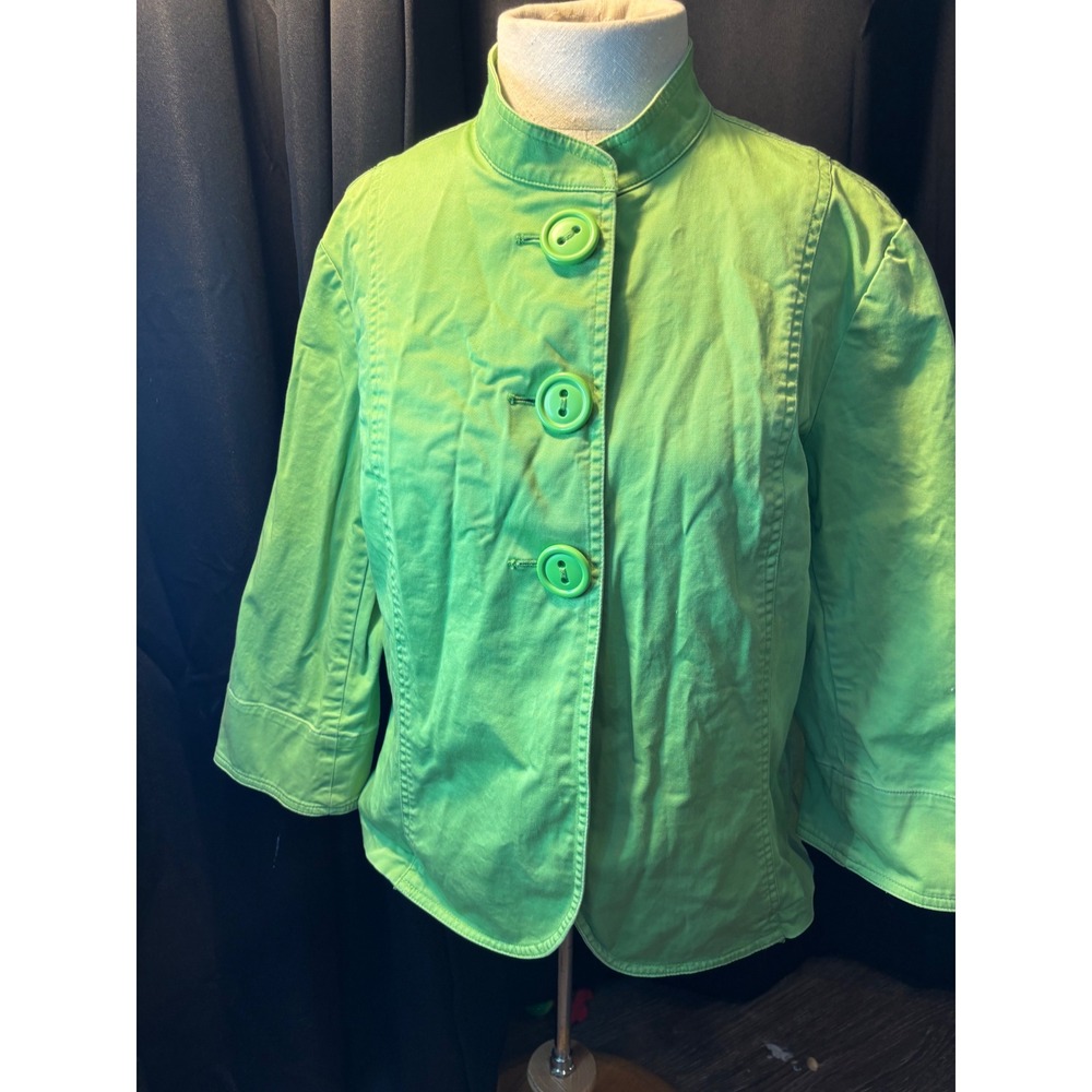 Coldwater Creek Lime Green Mandarin Collar Button Front Twill Jacket Size 12